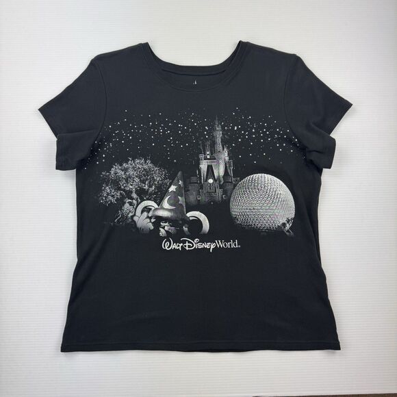 Disney Parks Walt Disney World 4 Parks Graphic Tee Shirt Black 3X Plus Sparkles - Picture 8 of 8